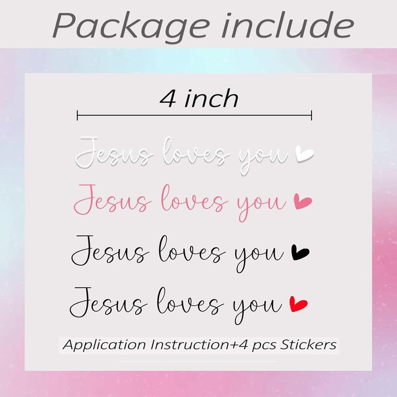 CIKTCOKO 4 x Jesus Loves You Rearview Mirror Decal,Car Stickers For Women,Automotive Rear View Mirror Sticker,Jesus Car Window Decal,Vanity Mirror Decal,Car Accessory Interior,Water Bottle Tumblers Sticker - Image 3